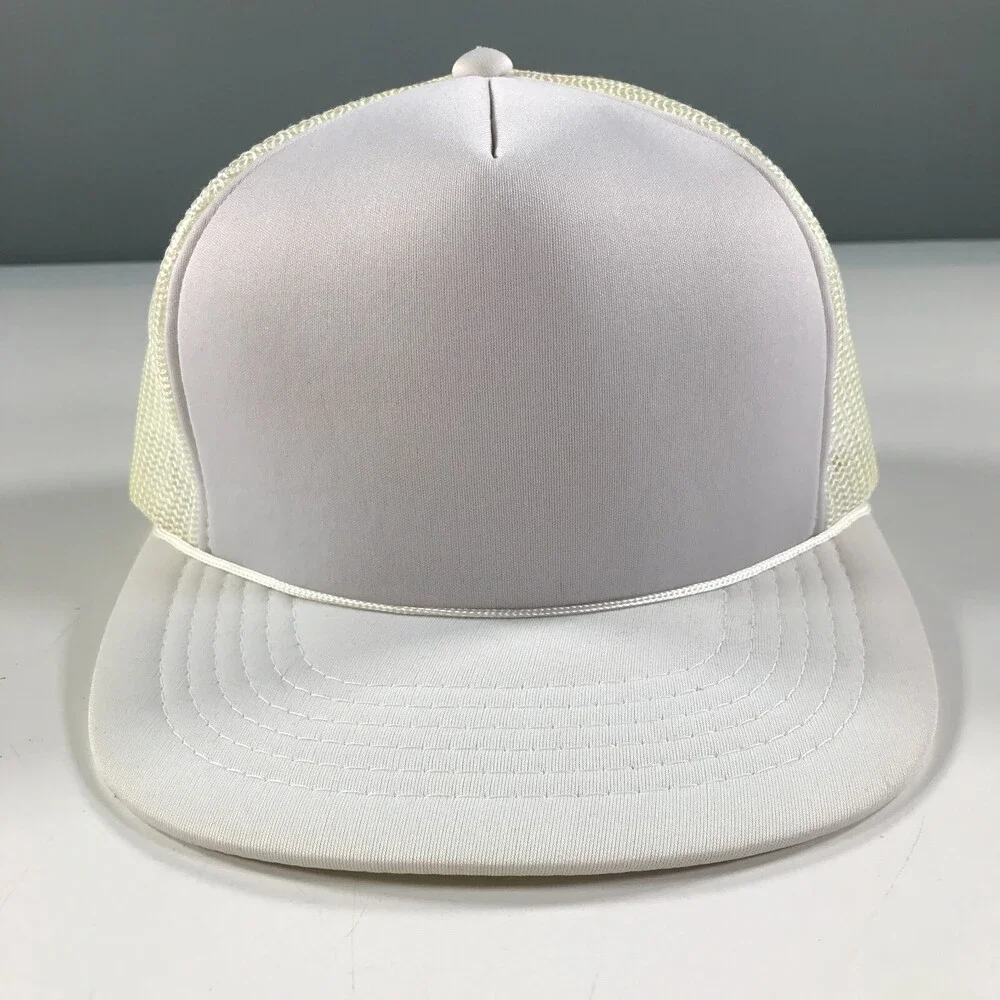 Vintage Trucker Hat Youth Size White Flat Brim YoungAn Snapback Mesh Dome